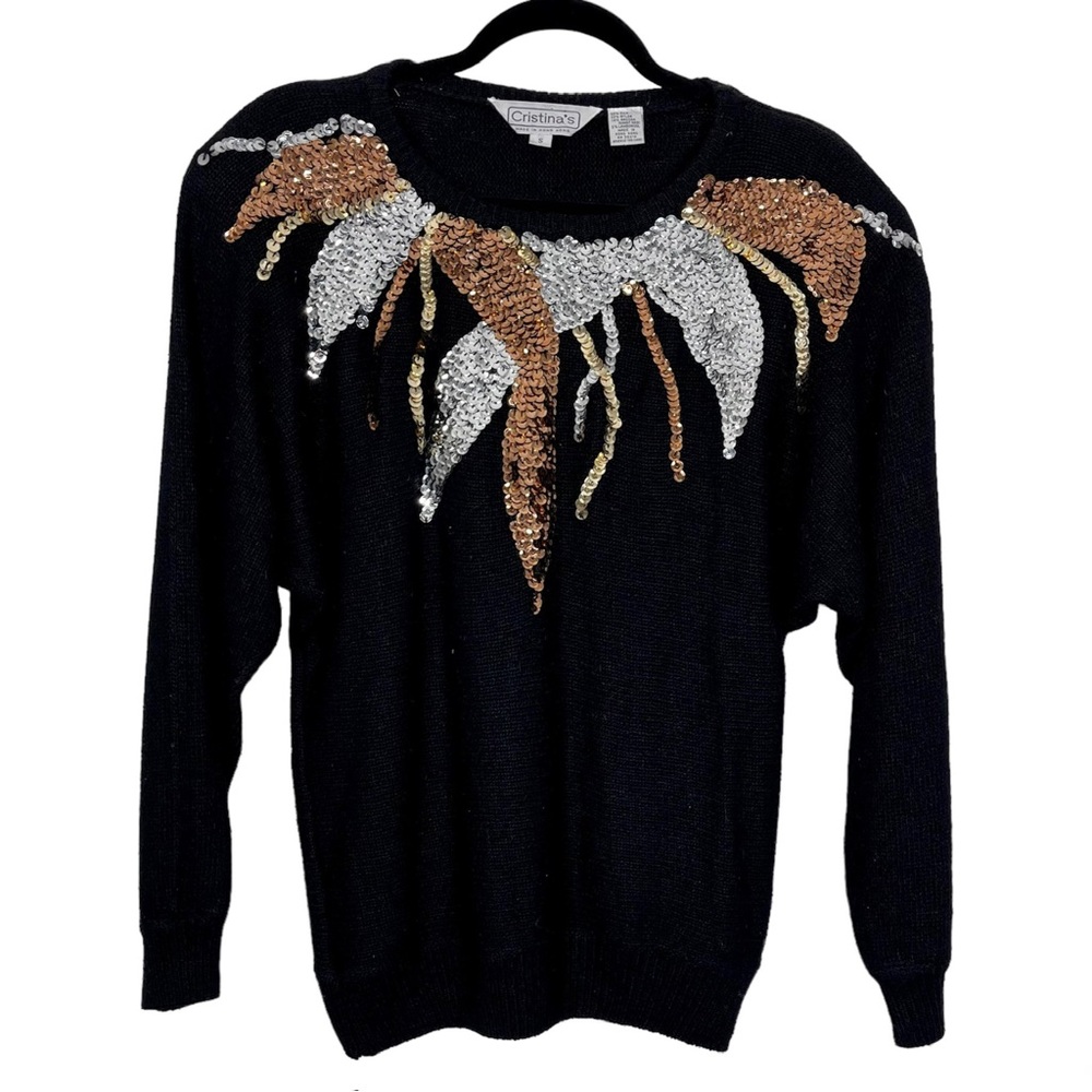 Vintage Cristina's Sequin Black Sweater Size Small